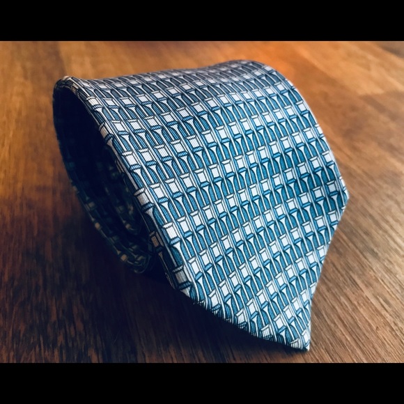 (SOLD) Hermes Authentic Blue Silk Tie - Picture 3 of 6
